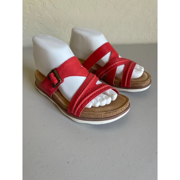 Clarks Collection The Ultimate Comfort Flat Slide Sandals Red Leather - Picture 8 of 8